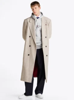 Kurtki & Płaszcze*Tommy Hilfiger Dwurzędowy Płaszcz O Splocie W Jodełkę BEIGE