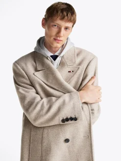 Kurtki & Płaszcze*Tommy Hilfiger Dwurzędowy Płaszcz O Splocie W Jodełkę BEIGE