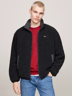 Kurtki & Płaszcze|Bomberki*Tommy Hilfiger Dwustronna Kurtka Z Kożuszkowego Polaru Z Chowanym Kapturem BLACK / MULTI
