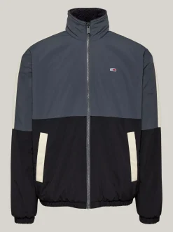 Kurtki & Płaszcze|Bomberki*Tommy Hilfiger Dwustronna Kurtka Z Kożuszkowego Polaru Z Chowanym Kapturem BLACK / MULTI