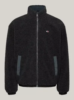 Kurtki & Płaszcze|Bomberki*Tommy Hilfiger Dwustronna Kurtka Z Kożuszkowego Polaru Z Chowanym Kapturem BLACK / MULTI