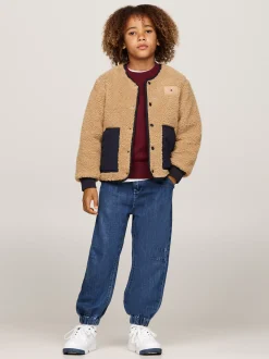 Kurtki*Tommy Hilfiger Dwustronna Kurtka Ze Sztucznego Kożuszka DESERT SKY / CLASSIC KHAKI