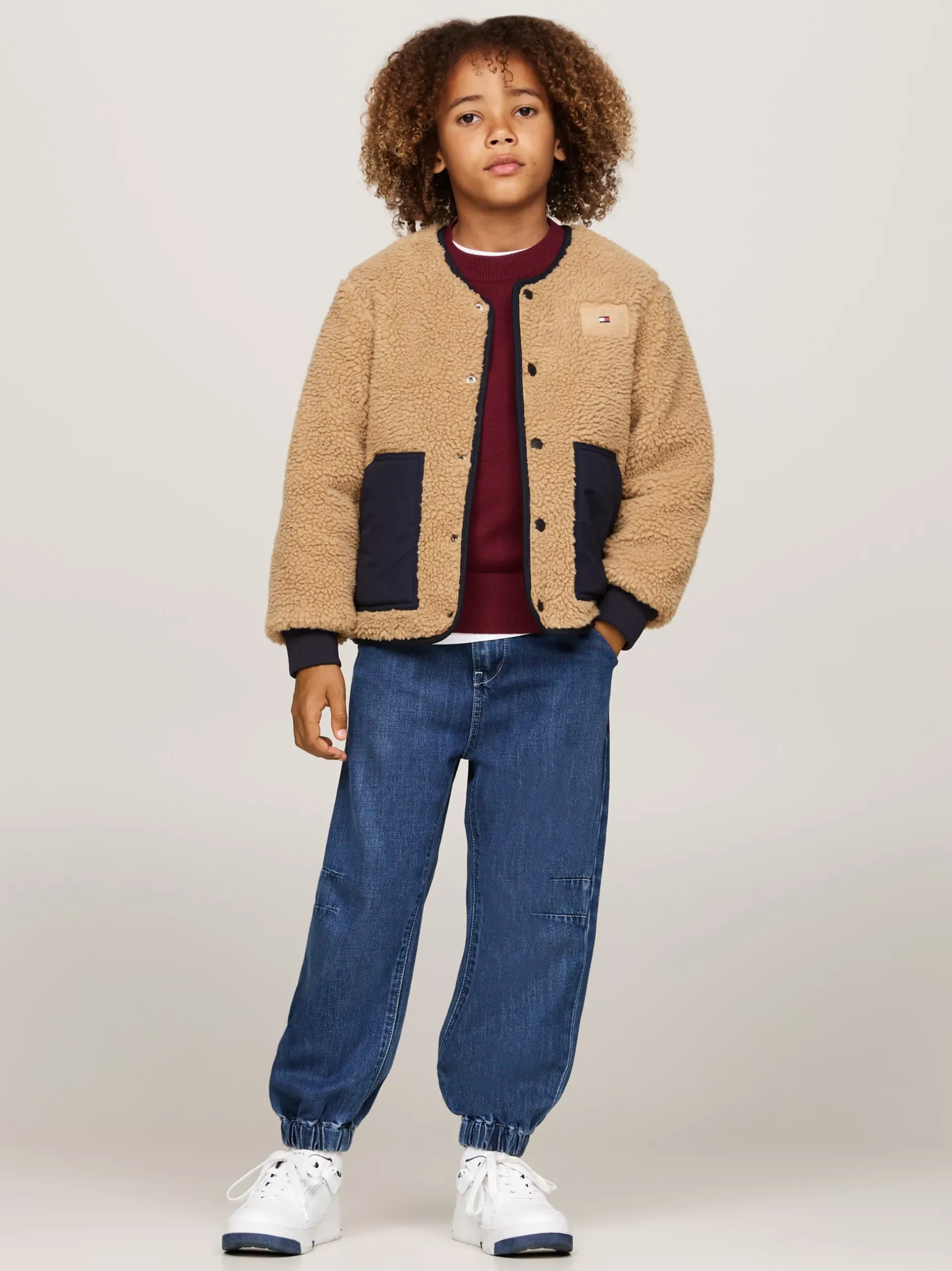 Kurtki*Tommy Hilfiger Dwustronna Kurtka Ze Sztucznego Kożuszka DESERT SKY / CLASSIC KHAKI
