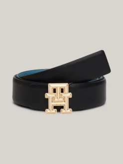 Paski*Tommy Hilfiger Dwustronny Skórzany Pasek Z Logo Hilfiger BLACK / FADED INK
