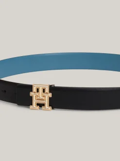 Paski*Tommy Hilfiger Dwustronny Skórzany Pasek Z Logo Hilfiger BLACK / FADED INK