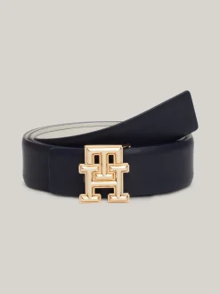 Paski*Tommy Hilfiger Dwustronny Skórzany Pasek Z Logo Hilfiger SPACE BLUE / ANCIENT WHITE
