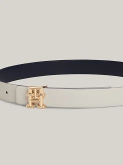 Paski*Tommy Hilfiger Dwustronny Skórzany Pasek Z Logo Hilfiger SPACE BLUE / ANCIENT WHITE