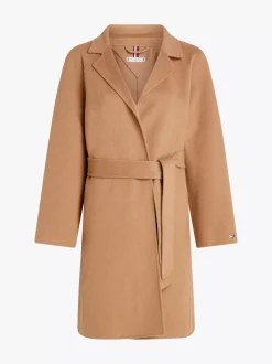 Kurtki & Płaszcze|Wełniane Płaszcze*Tommy Hilfiger Dwustronny Wełniany Płaszcz Z Paskiem LIGHT SEPIA BROWN