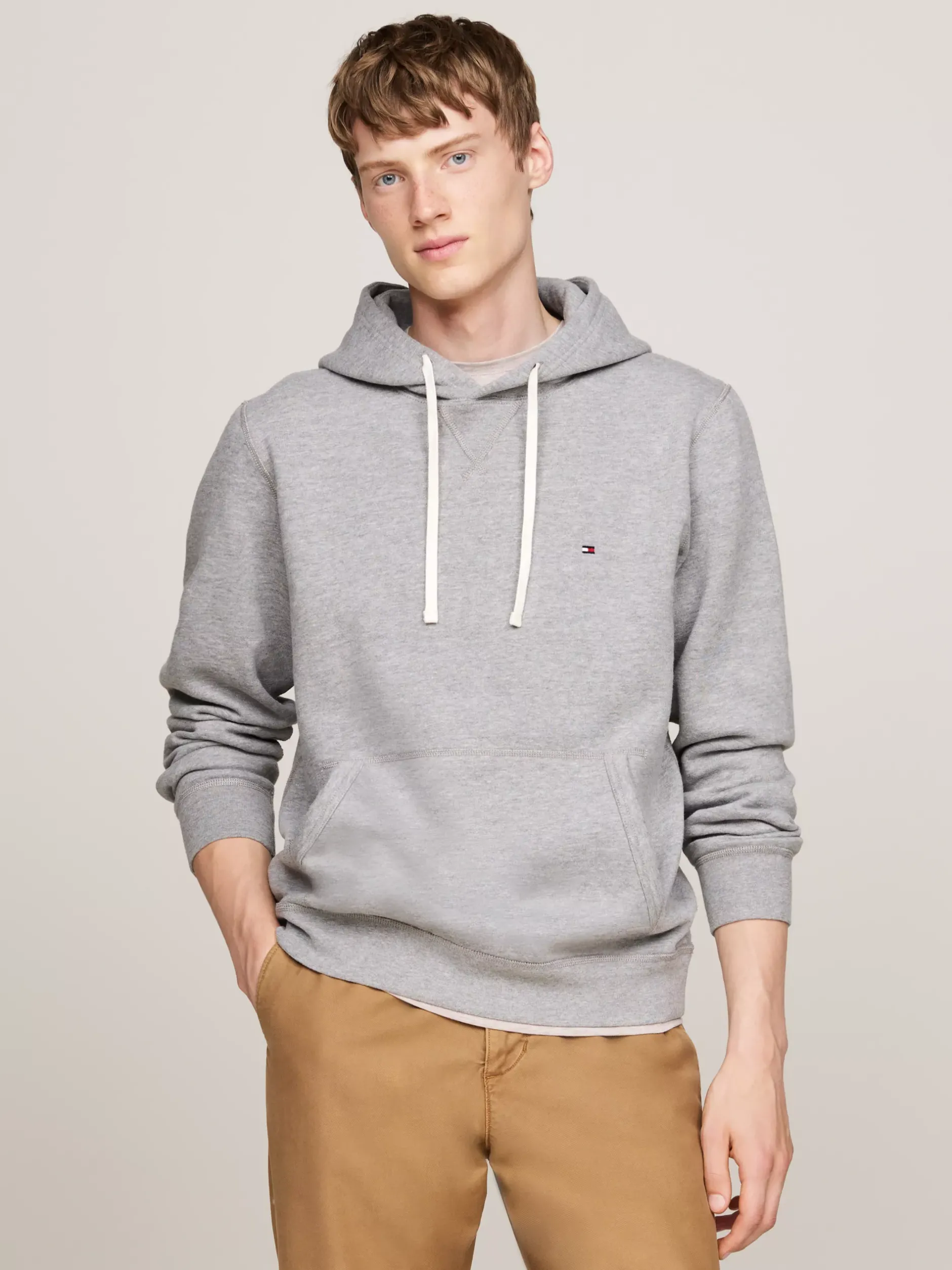 Bluzy Dresowe & Z Kapturem*Tommy Hilfiger Dzianinowa Bluza Z Kapturem Z Troczkami MEDIUM GREY HEATHER