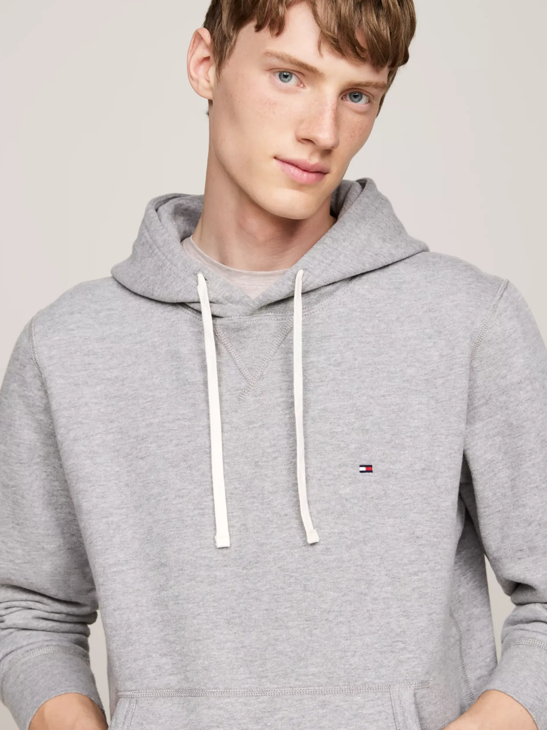 Bluzy Dresowe & Z Kapturem*Tommy Hilfiger Dzianinowa Bluza Z Kapturem Z Troczkami MEDIUM GREY HEATHER