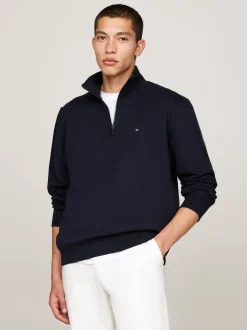 Bluzy Dresowe & Z Kapturem*Tommy Hilfiger Dzianinowa Bluza Z Krótkim Zamkiem DESERT SKY