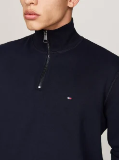Bluzy Dresowe & Z Kapturem*Tommy Hilfiger Dzianinowa Bluza Z Krótkim Zamkiem DESERT SKY