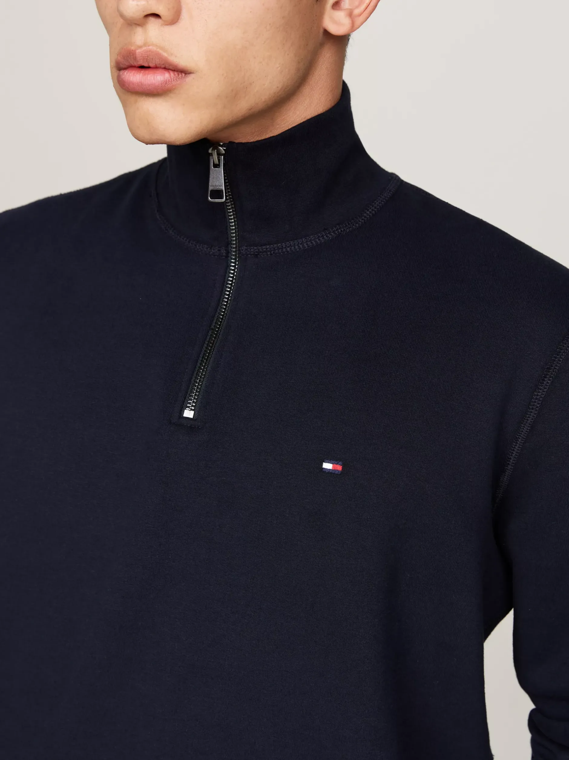Bluzy Dresowe & Z Kapturem*Tommy Hilfiger Dzianinowa Bluza Z Krótkim Zamkiem DESERT SKY