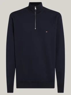 Bluzy Dresowe & Z Kapturem*Tommy Hilfiger Dzianinowa Bluza Z Krótkim Zamkiem DESERT SKY