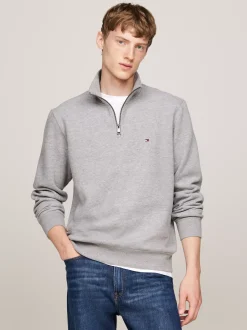 Bluzy Dresowe & Z Kapturem*Tommy Hilfiger Dzianinowa Bluza Z Krótkim Zamkiem MEDIUM GREY HEATHER