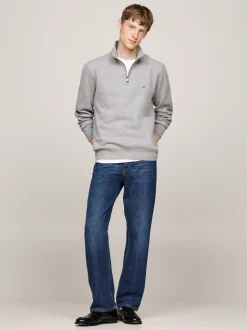 Bluzy Dresowe & Z Kapturem*Tommy Hilfiger Dzianinowa Bluza Z Krótkim Zamkiem MEDIUM GREY HEATHER