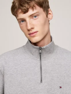 Bluzy Dresowe & Z Kapturem*Tommy Hilfiger Dzianinowa Bluza Z Krótkim Zamkiem MEDIUM GREY HEATHER
