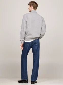 Bluzy Dresowe & Z Kapturem*Tommy Hilfiger Dzianinowa Bluza Z Krótkim Zamkiem MEDIUM GREY HEATHER