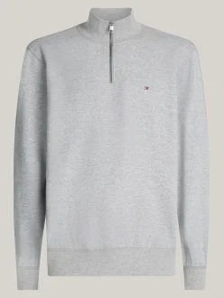 Bluzy Dresowe & Z Kapturem*Tommy Hilfiger Dzianinowa Bluza Z Krótkim Zamkiem MEDIUM GREY HEATHER
