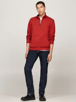 Bluzy Dresowe & Z Kapturem*Tommy Hilfiger Dzianinowa Bluza Z Krótkim Zamkiem DARK MAGMA