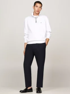 Bluzy Dresowe & Z Kapturem*Tommy Hilfiger Dzianinowa Bluza Z Krótkim Zamkiem WHITE
