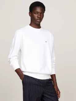 Bluzy Dresowe & Z Kapturem*Tommy Hilfiger Dzianinowa Bluza Z Okrągłym Dekoltem WHITE