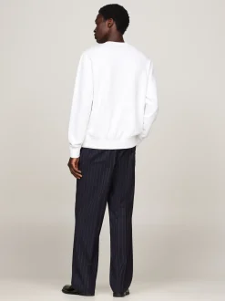 Bluzy Dresowe & Z Kapturem*Tommy Hilfiger Dzianinowa Bluza Z Okrągłym Dekoltem WHITE