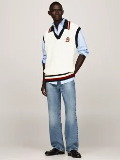Dzianina*Tommy Hilfiger Dzianinowa Kamizelka Z Emblematem IVORY