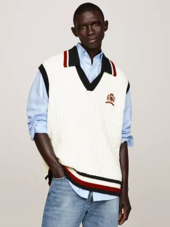 Dzianina*Tommy Hilfiger Dzianinowa Kamizelka Z Emblematem IVORY