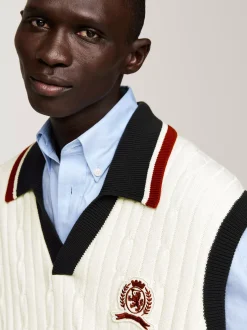 Dzianina*Tommy Hilfiger Dzianinowa Kamizelka Z Emblematem IVORY