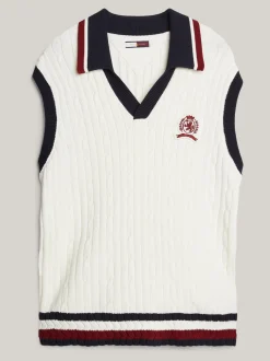 Dzianina*Tommy Hilfiger Dzianinowa Kamizelka Z Emblematem IVORY