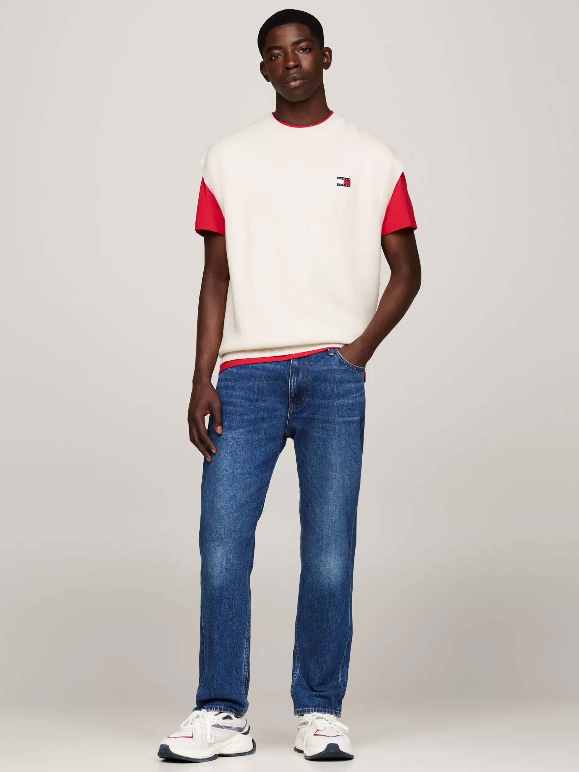 Swetry Z Okrągłym Dekoltem|Dzianina*Tommy Hilfiger Dzianinowa Kamizelka Z Naszywką Tommy NEWSPRINT