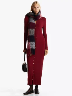 Sukienki*Tommy Hilfiger Dzianinowa Prążkowana Sukienka Maxi Bodycon DARK MAGMA