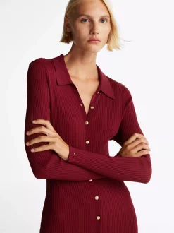 Sukienki*Tommy Hilfiger Dzianinowa Prążkowana Sukienka Maxi Bodycon DARK MAGMA