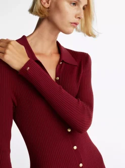 Sukienki*Tommy Hilfiger Dzianinowa Prążkowana Sukienka Maxi Bodycon DARK MAGMA