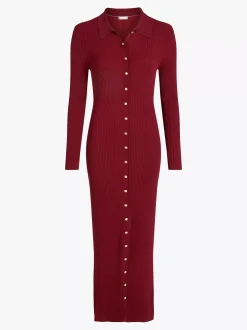 Sukienki*Tommy Hilfiger Dzianinowa Prążkowana Sukienka Maxi Bodycon DARK MAGMA