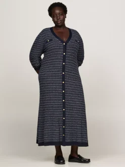 Sukienki*Tommy Hilfiger Dzianinowa Sukienka Maxi O Wąskim Kroju Curve NAVY/ IVORY TEXTURE STP