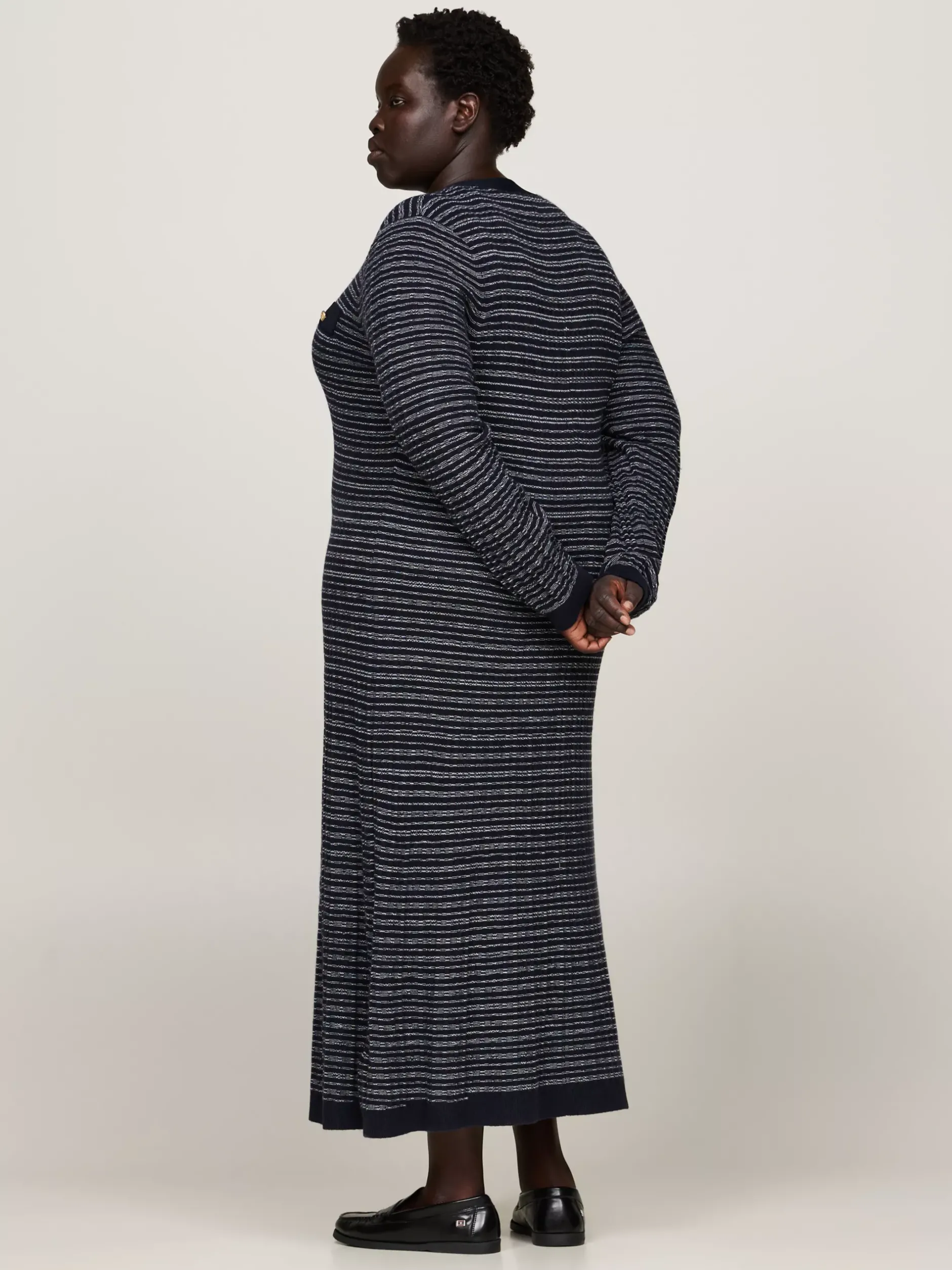 Sukienki*Tommy Hilfiger Dzianinowa Sukienka Maxi O Wąskim Kroju Curve NAVY/ IVORY TEXTURE STP