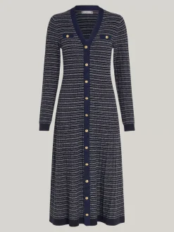 Sukienki*Tommy Hilfiger Dzianinowa Sukienka Maxi O Wąskim Kroju Curve NAVY/ IVORY TEXTURE STP