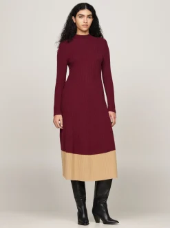 Sukienki*Tommy Hilfiger Dzianinowa Sukienka Midi Z Kaszmirem DEEP ROUGE