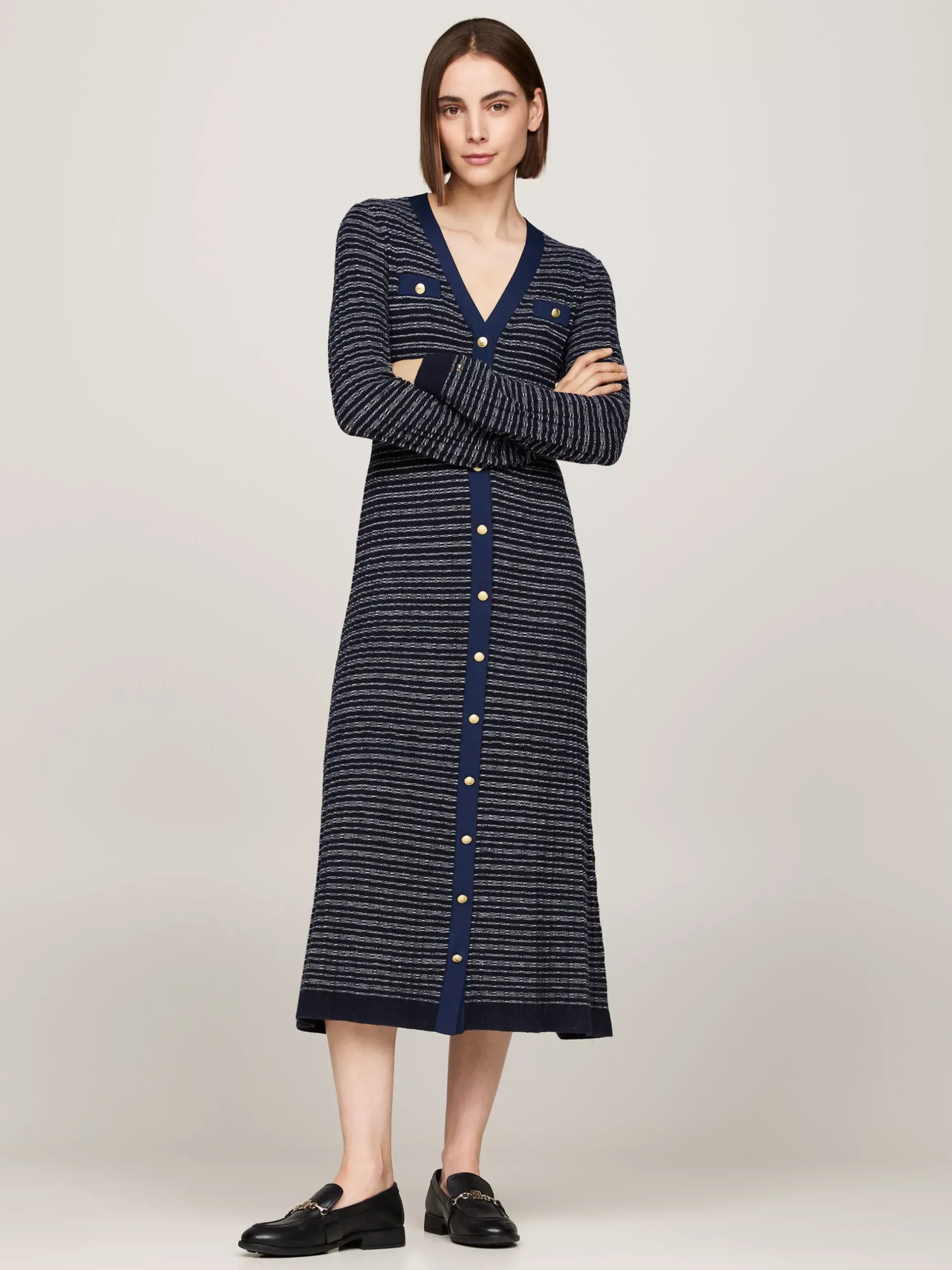 Sukienki*Tommy Hilfiger Dzianinowa Sukienka Midi O Fasonie Bodycon NAVY/ IVORY TEXTURE STP