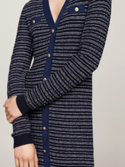 Sukienki*Tommy Hilfiger Dzianinowa Sukienka Midi O Fasonie Bodycon NAVY/ IVORY TEXTURE STP