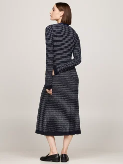 Sukienki*Tommy Hilfiger Dzianinowa Sukienka Midi O Fasonie Bodycon NAVY/ IVORY TEXTURE STP