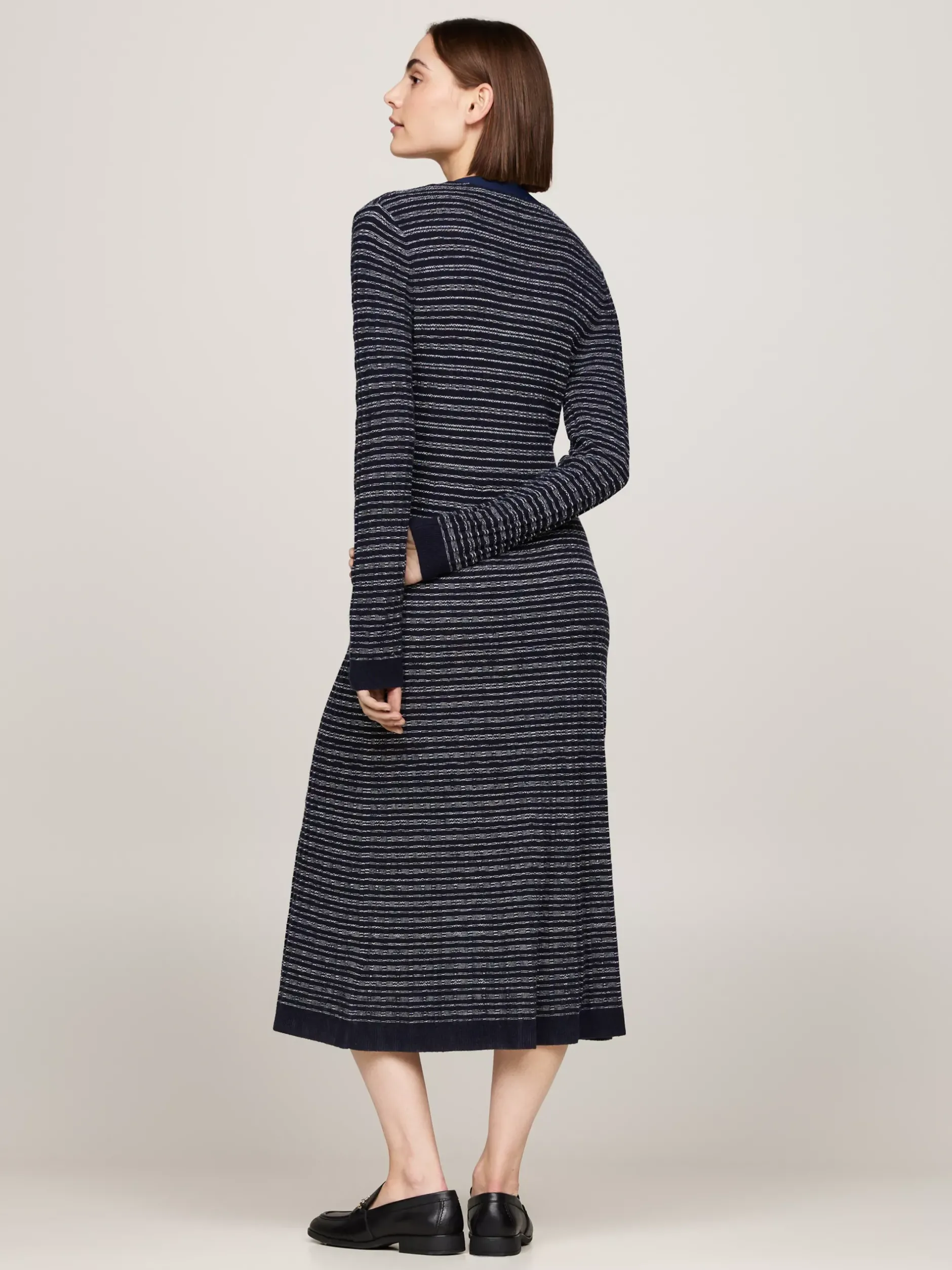 Sukienki*Tommy Hilfiger Dzianinowa Sukienka Midi O Fasonie Bodycon NAVY/ IVORY TEXTURE STP