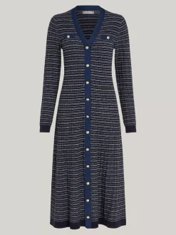 Sukienki*Tommy Hilfiger Dzianinowa Sukienka Midi O Fasonie Bodycon NAVY/ IVORY TEXTURE STP