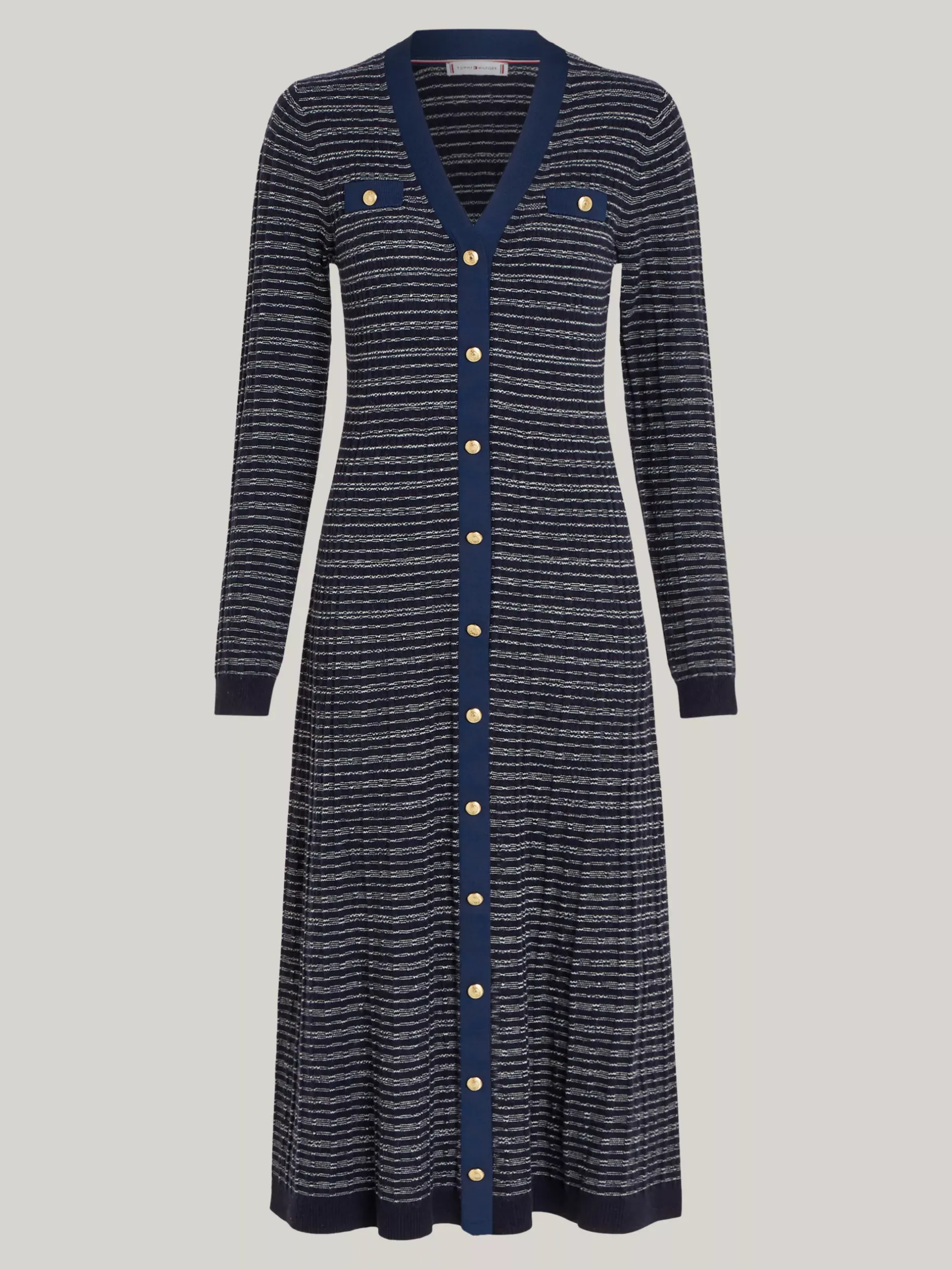 Sukienki*Tommy Hilfiger Dzianinowa Sukienka Midi O Fasonie Bodycon NAVY/ IVORY TEXTURE STP