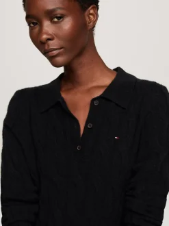 Sukienki*Tommy Hilfiger Dzianinowa Sukienka Polo O Długości Mini BLACK