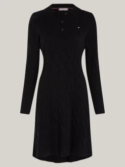 Sukienki*Tommy Hilfiger Dzianinowa Sukienka Polo O Długości Mini BLACK