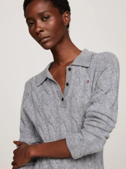 Sukienki*Tommy Hilfiger Dzianinowa Sukienka Polo O Długości Mini MEDIUM HEATHER GREY