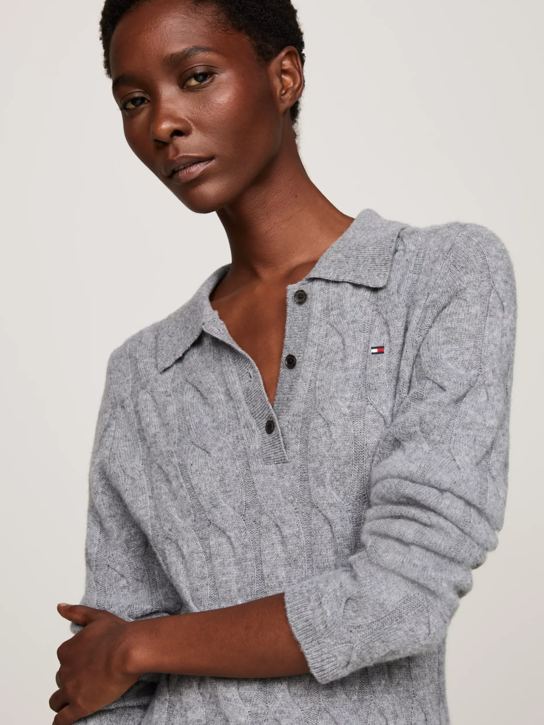 Sukienki*Tommy Hilfiger Dzianinowa Sukienka Polo O Długości Mini MEDIUM HEATHER GREY